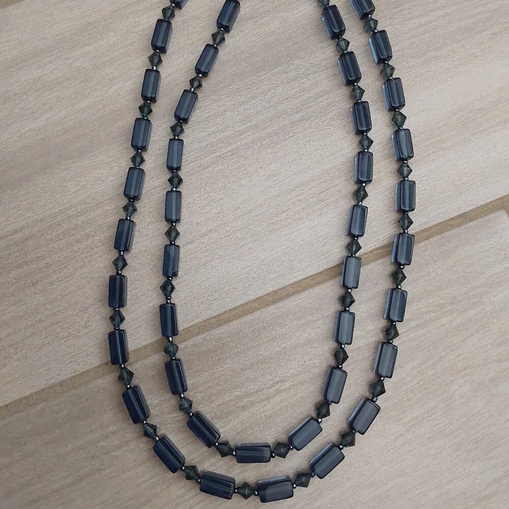 Esmor Signed Clear Blue Faceted Bead Double Strand Necklace